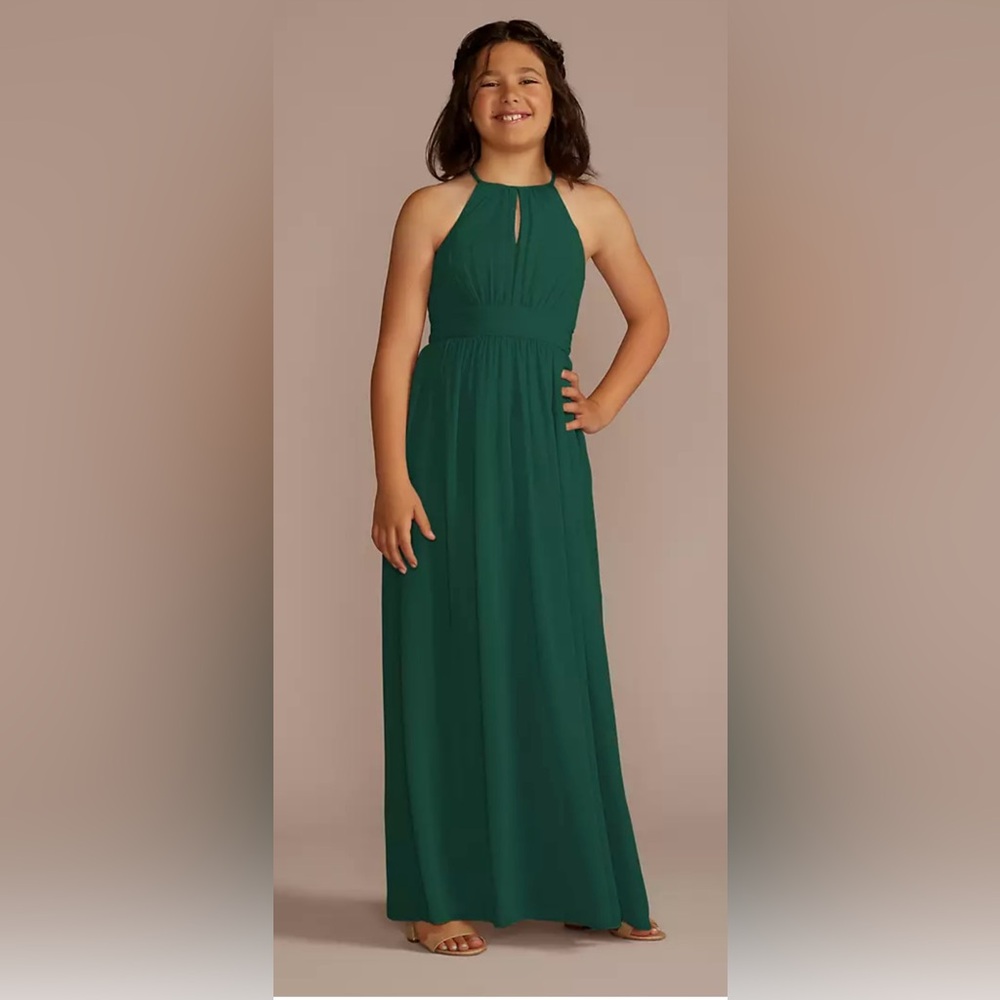 Chiffon High-Neck Pleated Girls Dress